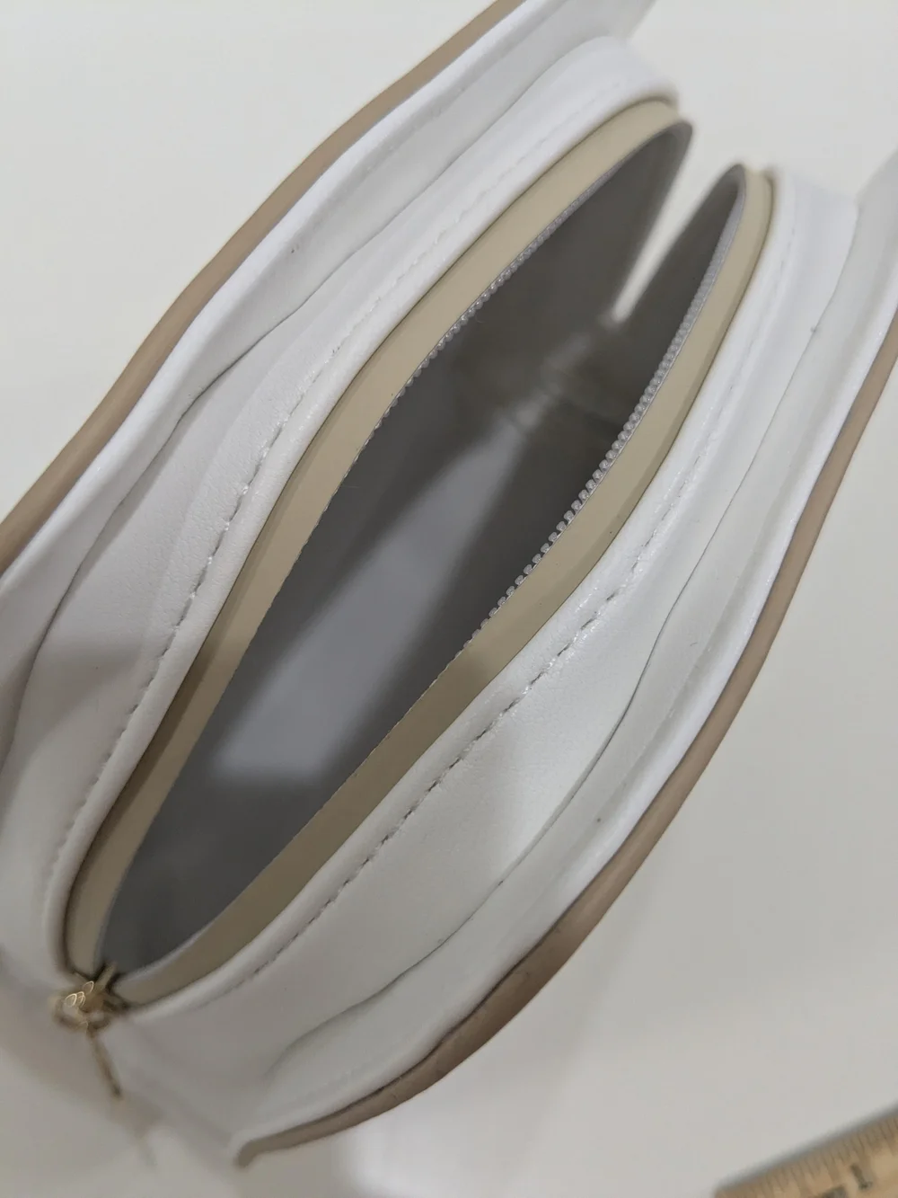 Valmont Champagne Gold White Zip Pouch Clutch Cosmetic